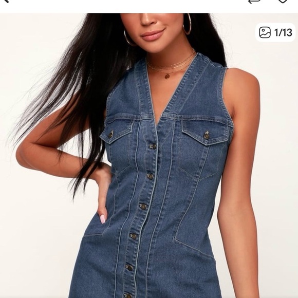 Free People Black Denim Button-Front Mini Dress - Picture 2 of 5